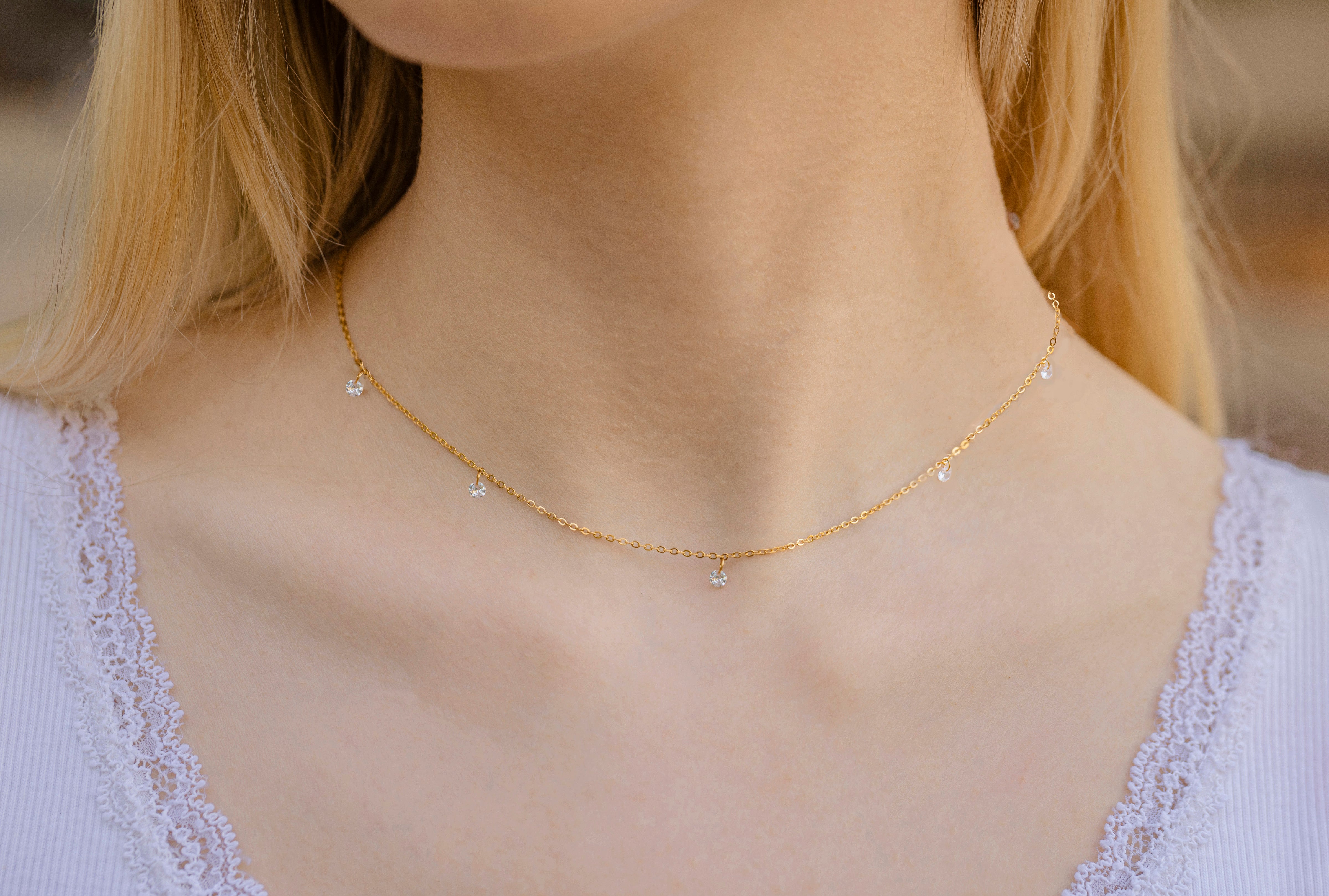 Tiny diamond shop necklace choker